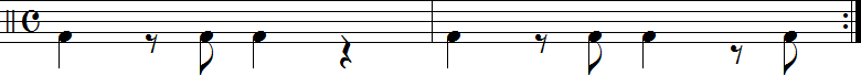 バスドラムのドラム譜2小節
