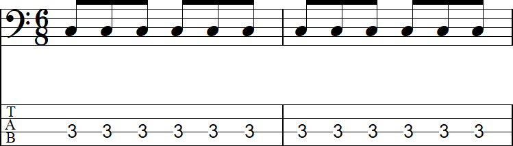 8分の6拍子（はちぶんのろくびょうし）の2小節