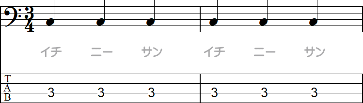 4分音符の3拍子の2小節