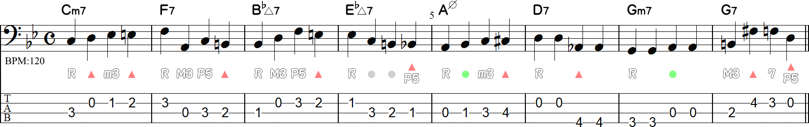 枯葉のウォーキングライン1～8小節