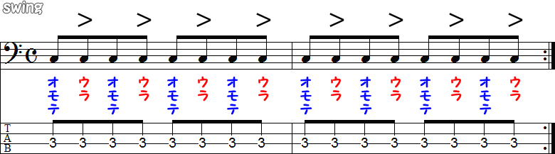 swing記号（16分音符）の2小節