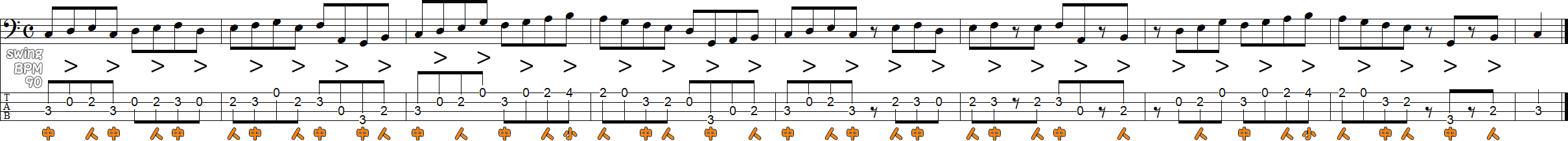 スウィングのベースライン②の譜面