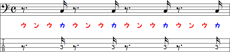 付点8分休符＋16分音符の小節