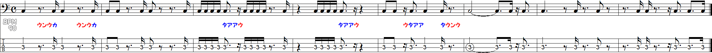 付点8分音符（休符あり）の譜面