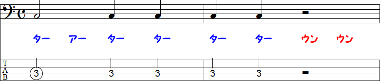 2分音符と2分休符の2小節