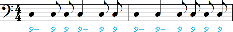 8分音符の連桁なし2小節