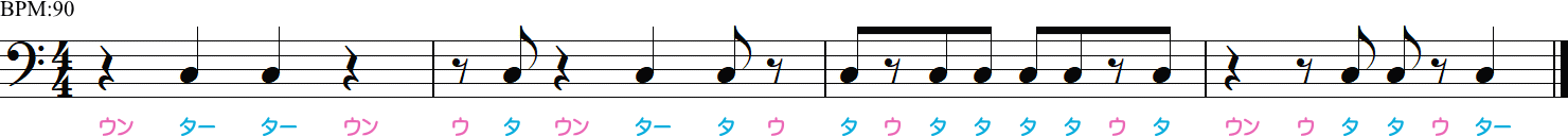 4分音符と8分音符(休符あり)の4小節