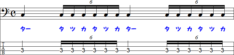 1拍6連符の小節