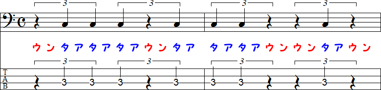 2拍3連符の休符の2小節