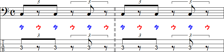 1拍3連符×4(休符)の1小節