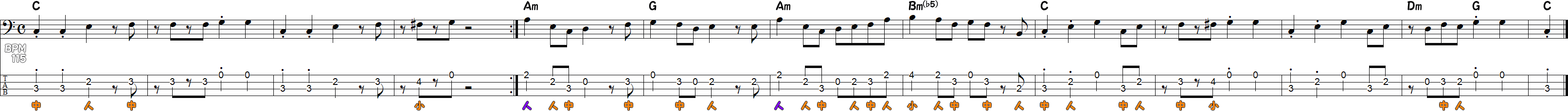 8ビートのベースライン②（開放弦アリ）の譜面