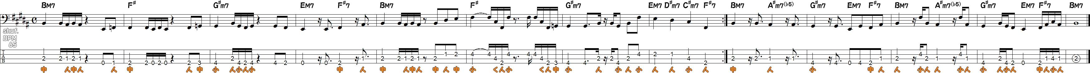 シャッフルのベースライン②（16ビート）の譜面